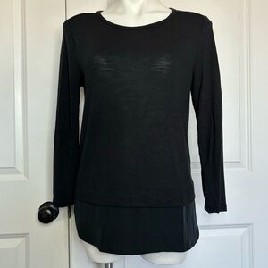J. Crew Mercantile Black Boat Neck Long Sleeve Blouse Hem Top S